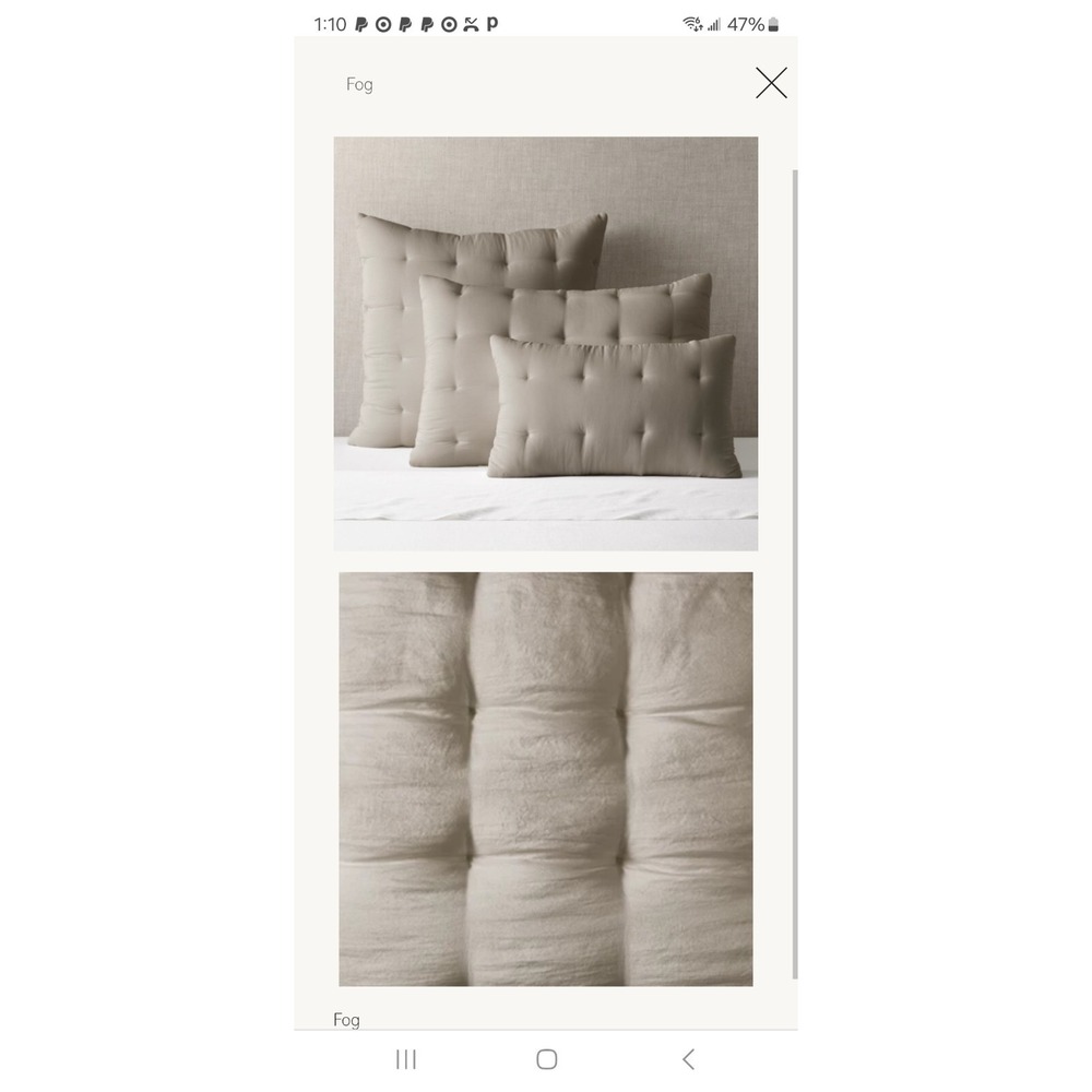 Two RH Restoration Hardware Tufted‎ Silk Fog Gray King Pillow Shams